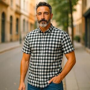 DC Apparel Division Men’s Black Checkered Short Sleeve Button Up Large